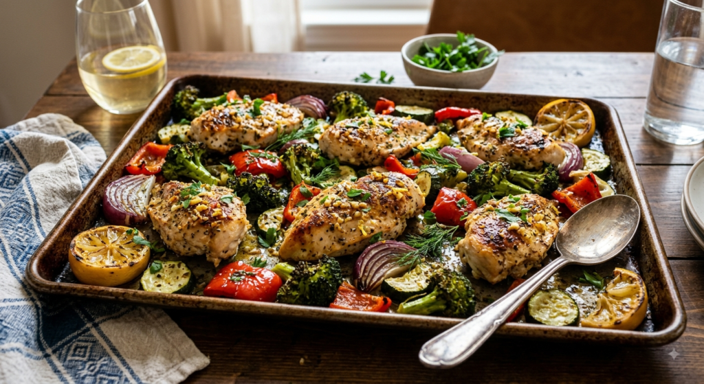 sheet pan lemon garlic chicken & roasted veggies